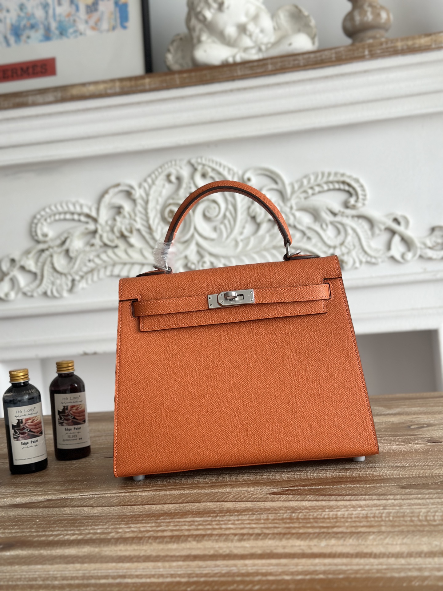 NO:894045,Kelly esom leather, semi-hand-stitched wax thread, color orange, silver buckle, size 25cm, Hermes, hermes, Hermes,19860909凯莉Kelly esom皮 半手工手缝蜡线 颜色橙色,银扣 尺寸25cm,爱马仕,hermes,Hermes,,Bag