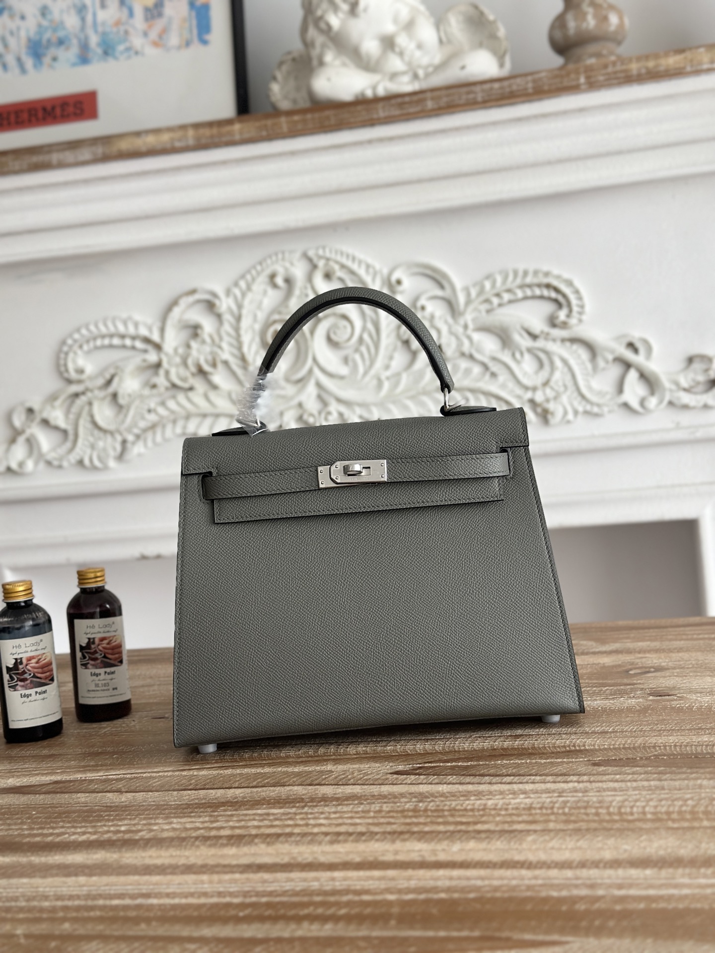 NO:894046,Kelly Kelly esom leather, semi-hand-stitched wax thread, color cumulonimbus gray, silver buckle, size 25cm, Hermes, hermes, Hermes,19860909凯莉Kelly esom皮 半手工手缝蜡线 颜色积雨云灰,银扣 尺寸25cm,爱马仕,hermes,Hermes,,Bag