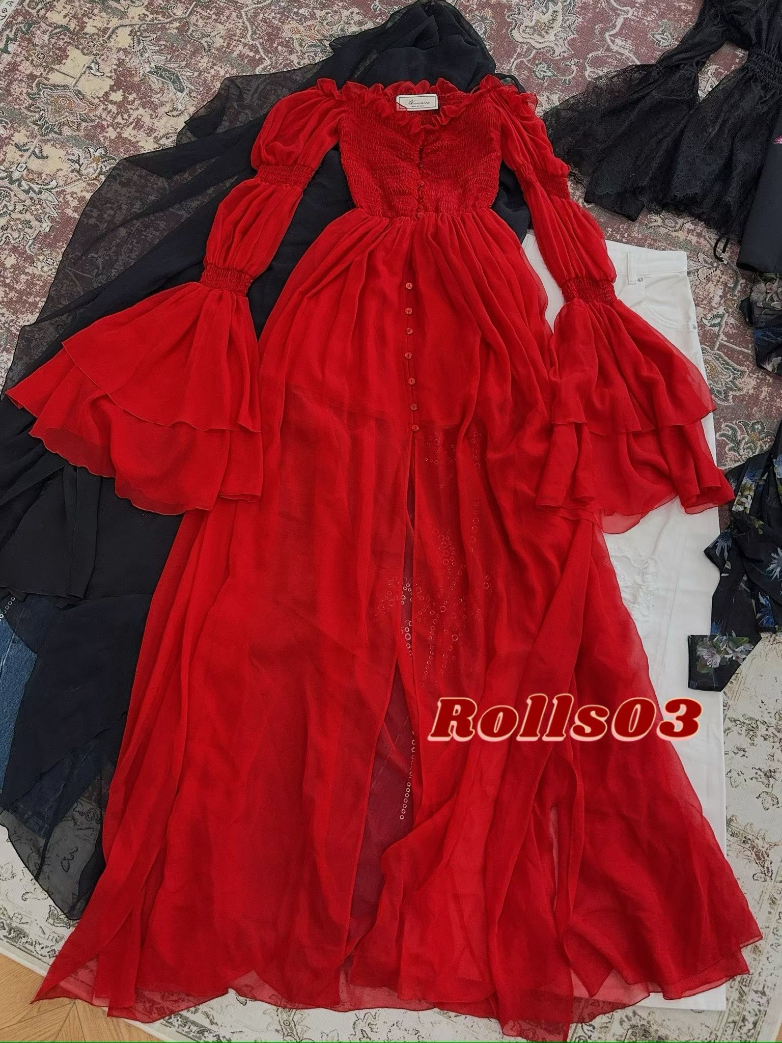 ❤️blum 荷叶打缆飘逸连衣裙！红白两色 SML