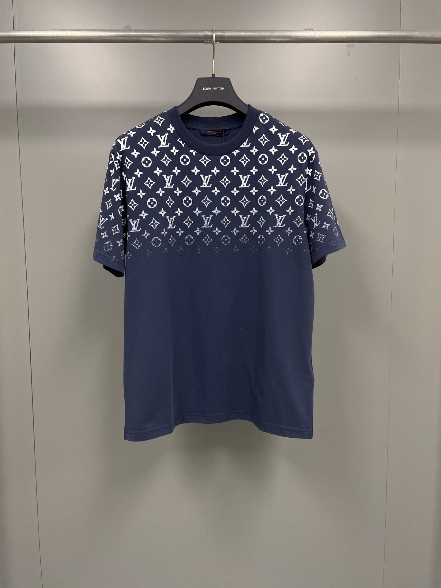 Louis Vuitton Clothing T-Shirt Black Blue Dark Grey Printing Cotton Knitting Short Sleeve
