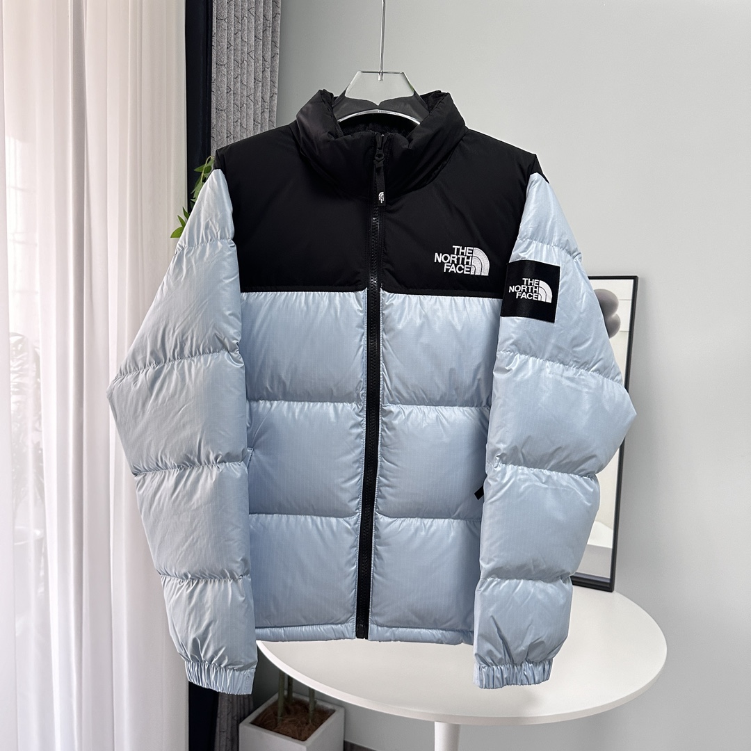 The North Face Clothing Down Jacket Black Blue Grey White Embroidery Nylon