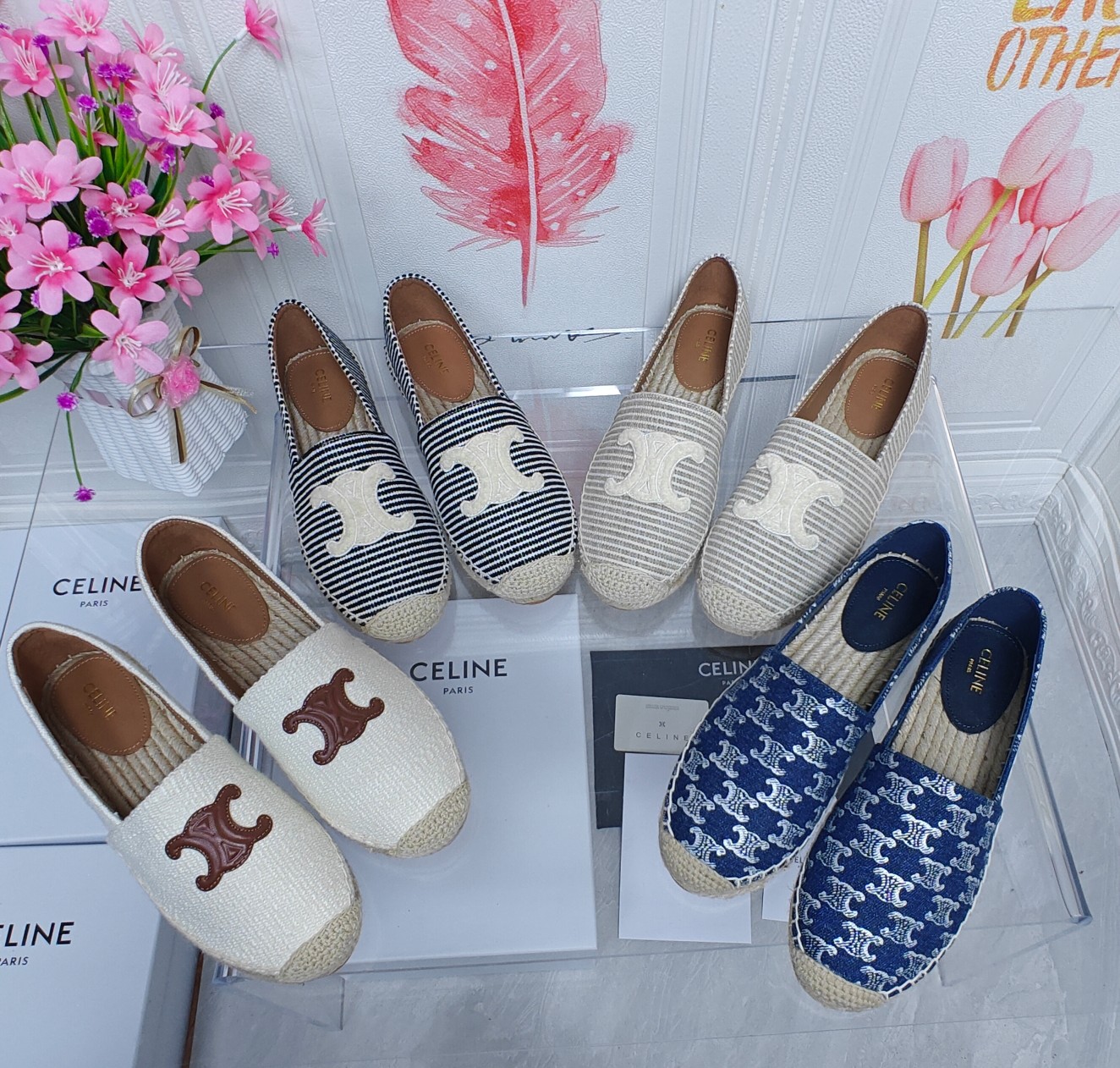 Celine Espadrilles Single Layer Shoes Women Canvas Hemp Rope Sheepskin Spring Collection