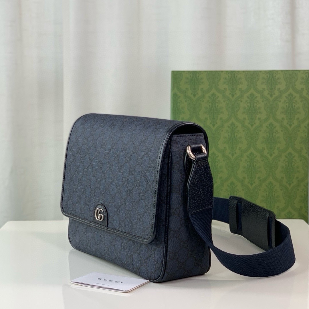 Gucci Ophidia series messenger bag, double GG with imported cowhide leather, cotton and linen lining, magnetic flip buckle, adjustable shoulder s