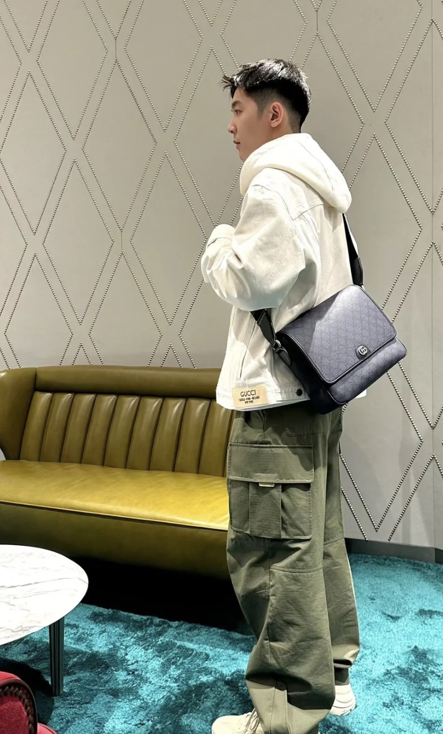 Gucci Ophidia series messenger bag, double GG with imported cowhide, official 761741 dark blue