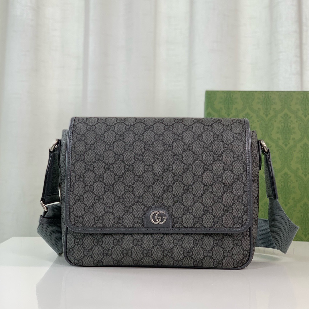 Gucci Ophidia series messenger bag, double GG with imported cowhide leather, cotton and linen lining, magnetic flip buckle, adjustable shoulder s