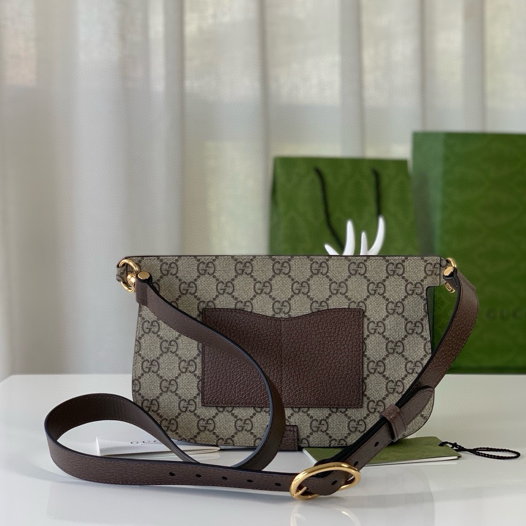 gucci 24New GG Blondie series round interlocking double G waist bag, brown presbyopia with gold tone accessories, twist buckle, sheepskin lining,