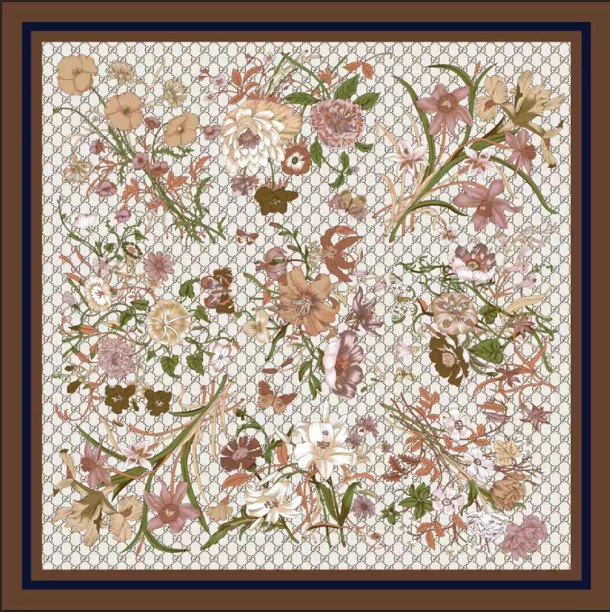 GG家 “花卉印花”140披肩丨本季最美🐎 size:140*140cm 70%山羊绒，30%桑蚕丝GG