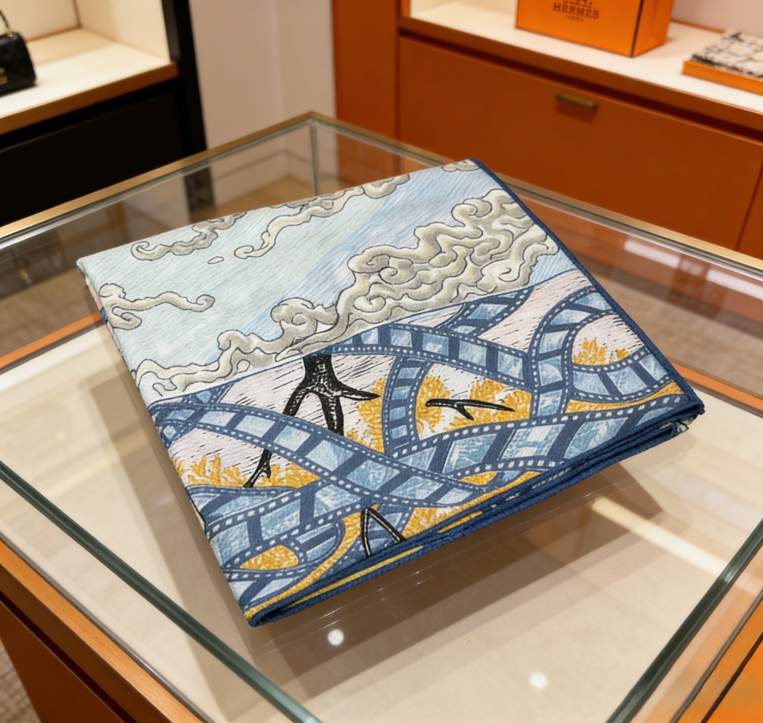 顶级丝绒双面，手工卷边丝绒双面方巾（30%真丝70%羊绒）丝绒双面印花方巾！ 尺寸：140*140厘米 