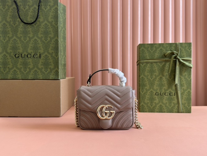 Gucci Marmont Mini Top Handle Bag in Quilted Leather with Chain Strap 1 Gucci Marmont Mini Top Handle Bag in Quilted Leather with Chain Strap