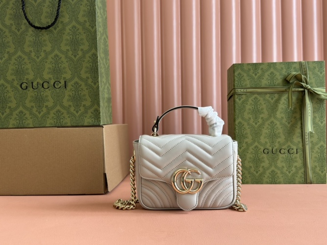 Gucci Marmont Mini Top Handle Bag - Quilted Leather with Chain Strap