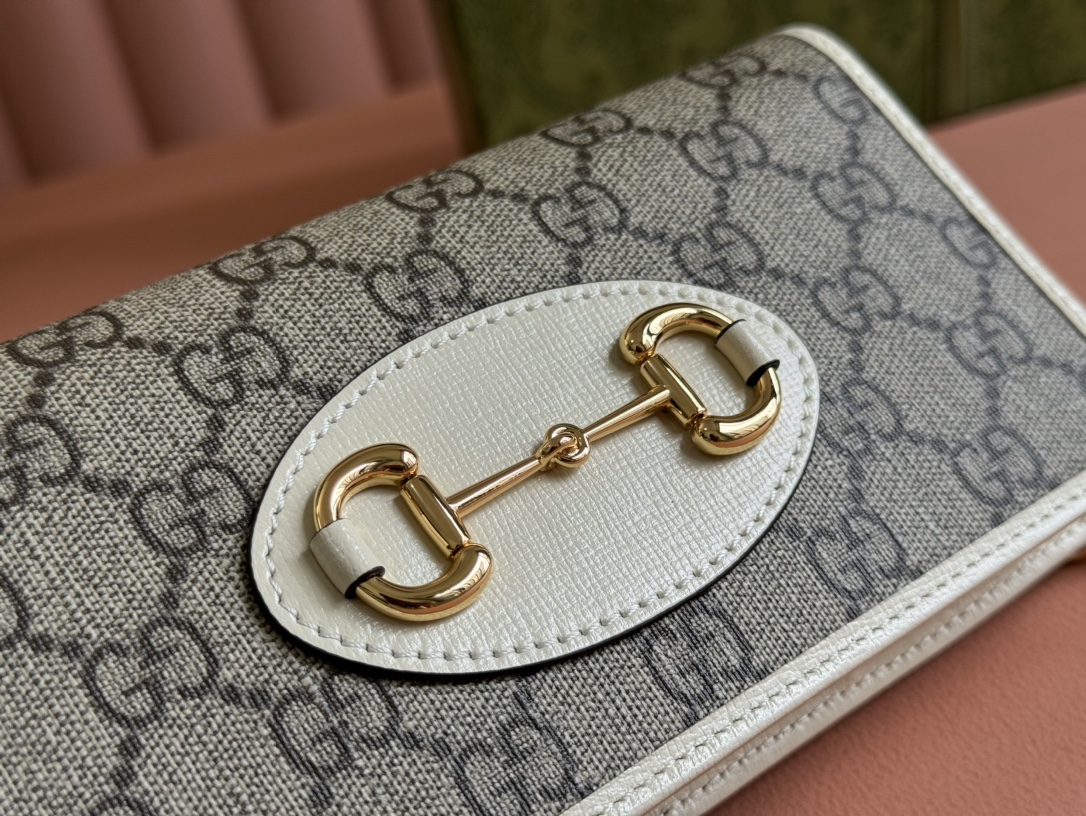 Gucci 1955 Horsebit Beige Ebony GG Supreme canvas with white leather trim shoulder everyday