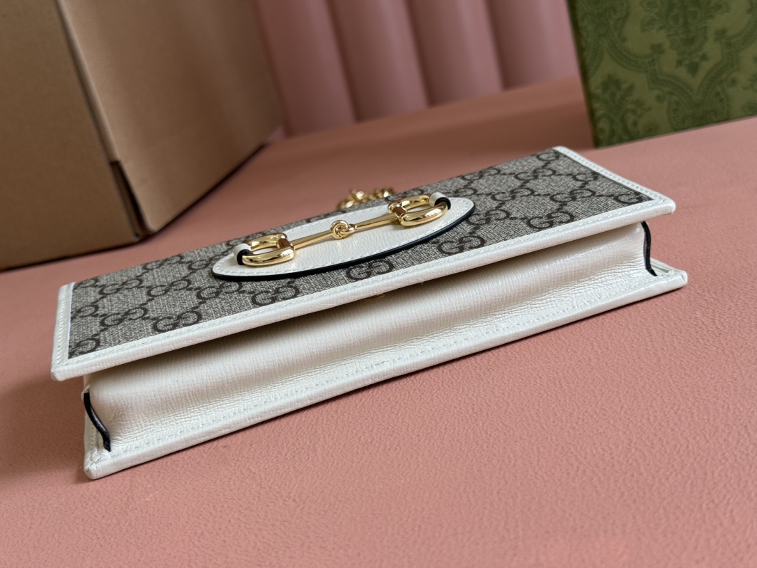 Gucci 1955 Horsebit Beige Ebony GG Supreme canvas with white leather trim shoulder everyday