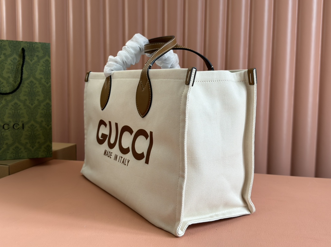 Gucci White and brown leather canvas tote everyday
