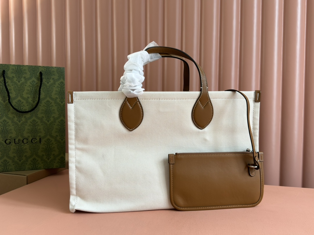 Gucci White and brown leather canvas tote everyday