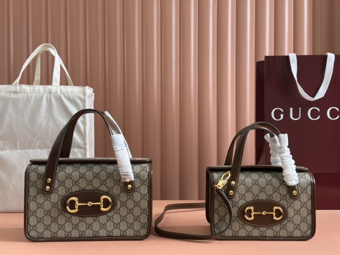 Gucci Horsebit 1955 Mini Bag, GG Supreme Canvas, Brown Leather Trim 1 Gucci Horsebit 1955 Mini Bag, GG Supreme Canvas, Brown Leather Trim