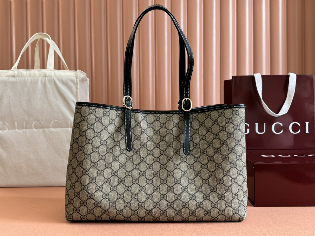 Gucci Ophidia GG Supreme beige ebony with black leather trim tote everyday