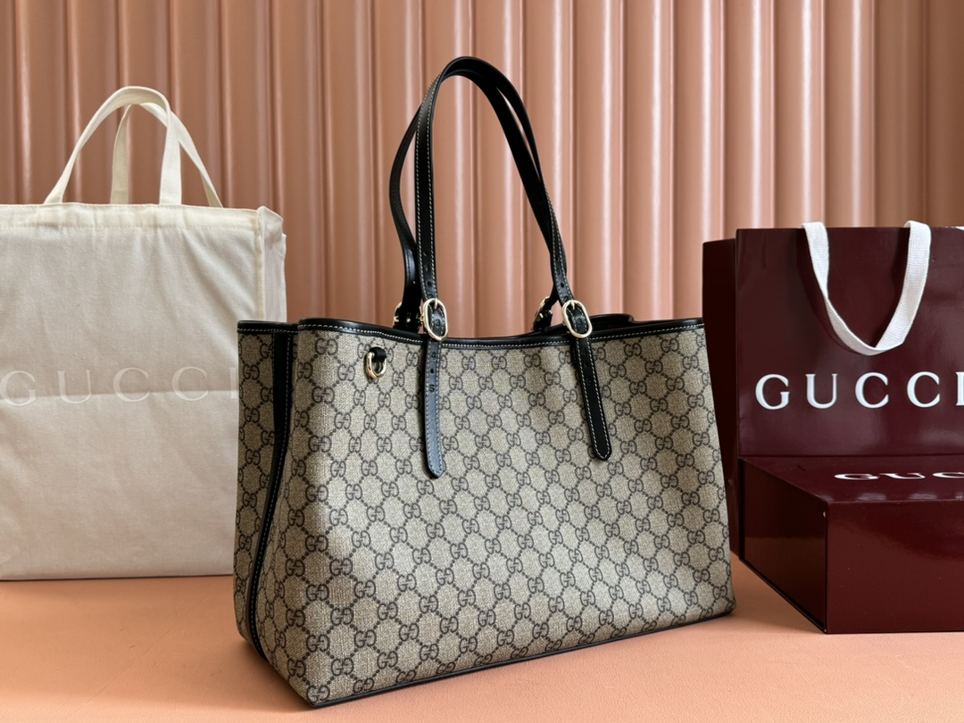 Gucci Ophidia GG Supreme beige ebony with black leather trim tote everyday
