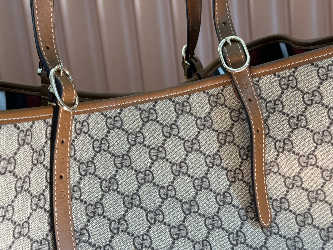Gucci GG Emblem Beige Ebony GG Supreme with Brown leather trim tote everyday