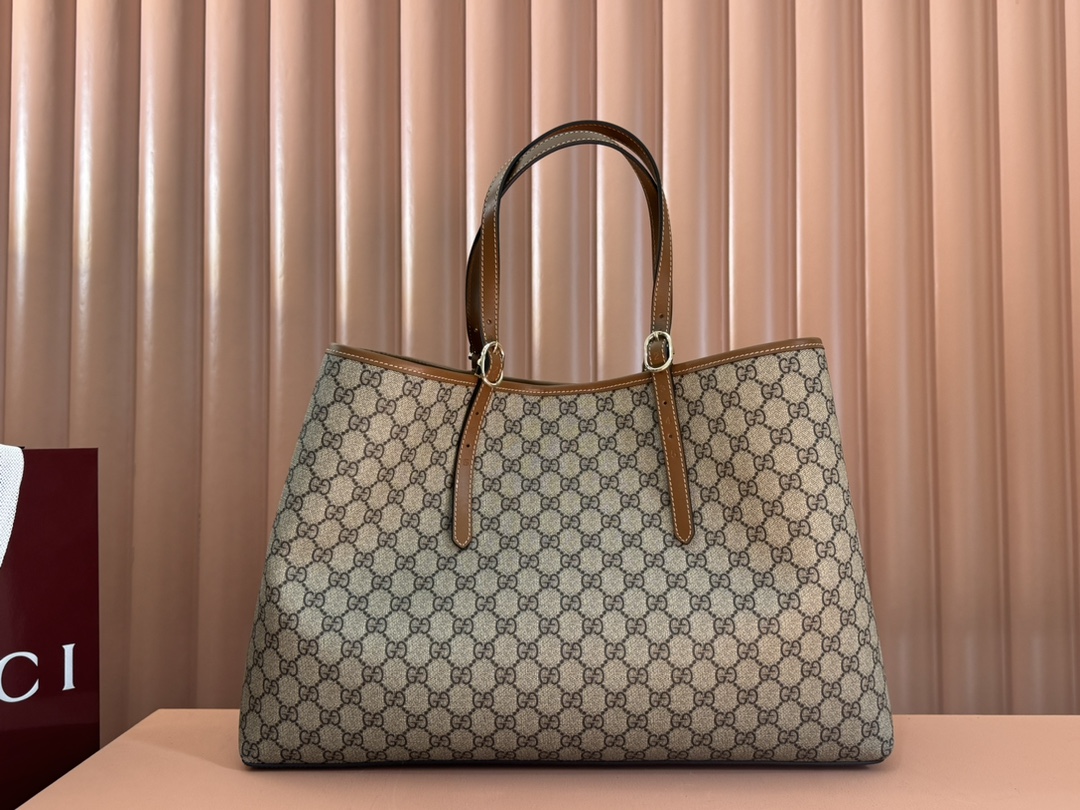 Gucci GG Emblem Beige Ebony GG Supreme with Brown leather trim tote everyday