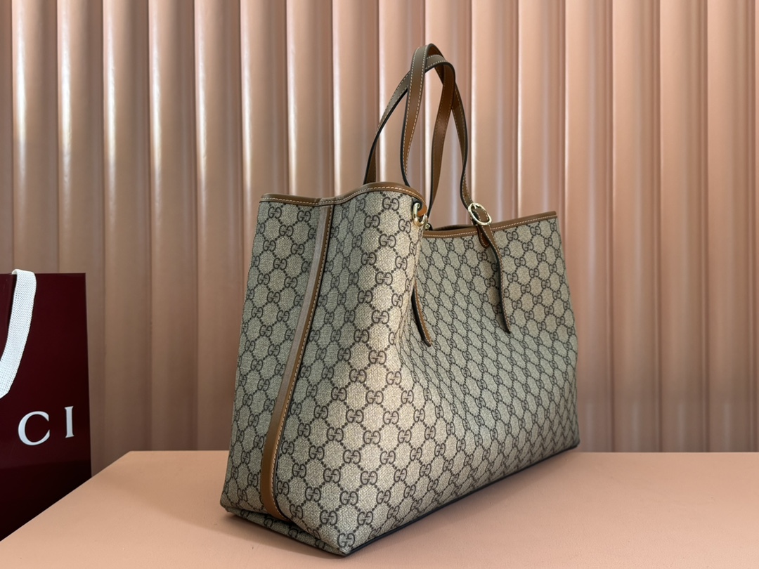 Gucci GG Emblem Beige Ebony GG Supreme with Brown leather trim tote everyday