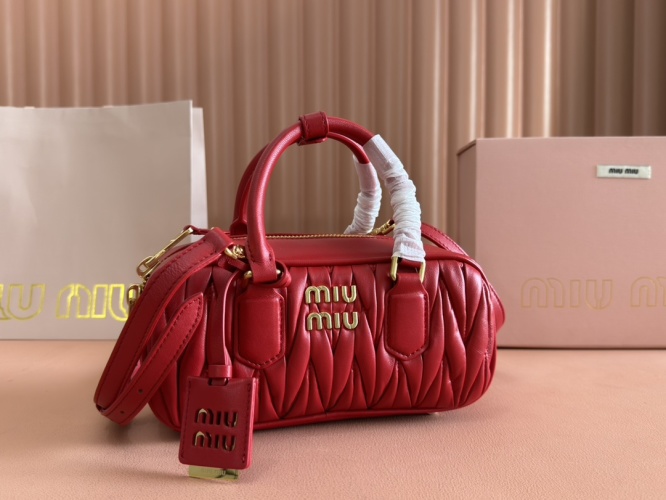 Miu Miu Arcadia Leather Handbag Crossbody Bag - Red Lambskin 1 Miu Miu Arcadia Leather Handbag Crossbody Bag - Red Lambskin