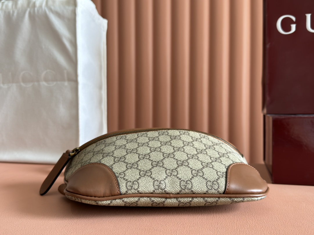 Gucci GG Emblem GG Supreme beige/ebony with brown leather crossbody