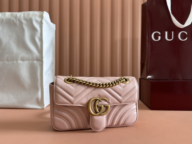 Gucci Marmont Mini Shoulder Bag in Pink Leather with Gold-toned Hardware