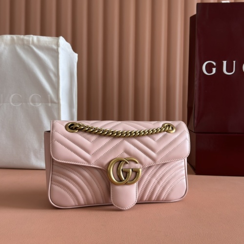 Gucci Marmont Shoulder Bag, Pink Leather, Gold Hardware, 26 cm 1 Gucci Marmont Shoulder Bag, Pink Leather, Gold Hardware, 26 cm