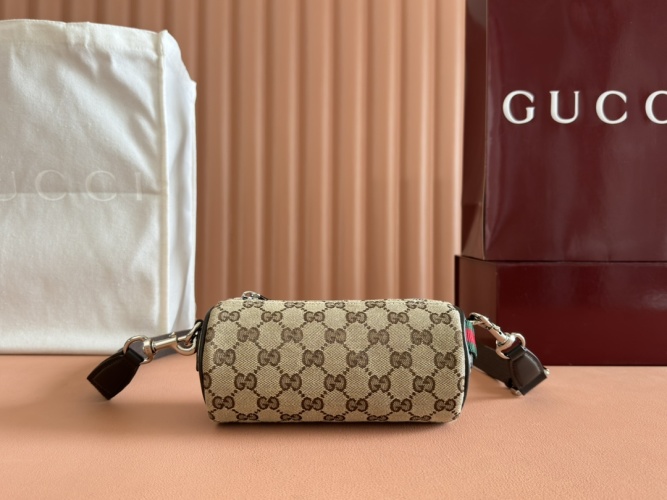 Gucci Beige & Brown GG Canvas Mini Bag with Web Stripe and Leather Trim