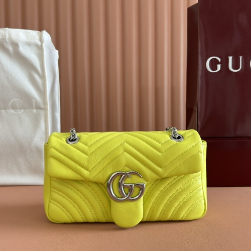 Gucci Marmont Small Yellow Leather Shoulder Bag with Silver Hardware 1 Gucci Marmont Small Yellow Leather Shoulder Bag with Silver Hardware