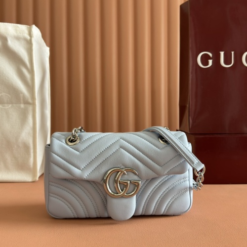 Gucci Marmont Light Blue Leather Shoulder Bag with Silver Hardware 1 Gucci Marmont Light Blue Leather Shoulder Bag with Silver Hardware