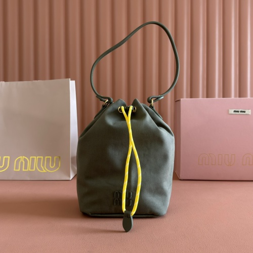 Miu Miu Canvas Bucket Bag with Braided Drawstring - Versatile & Stylish 1 Miu Miu Canvas Bucket Bag with Braided Drawstring - Versatile & Stylish