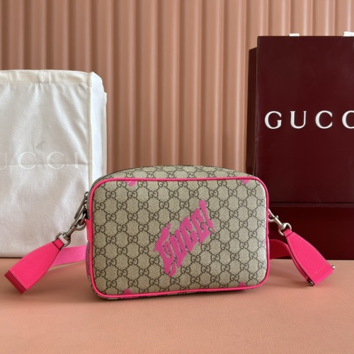 Gucci Pink Leather Trim Crossbody Bag Beige/Dark Brown Classic Interlocking