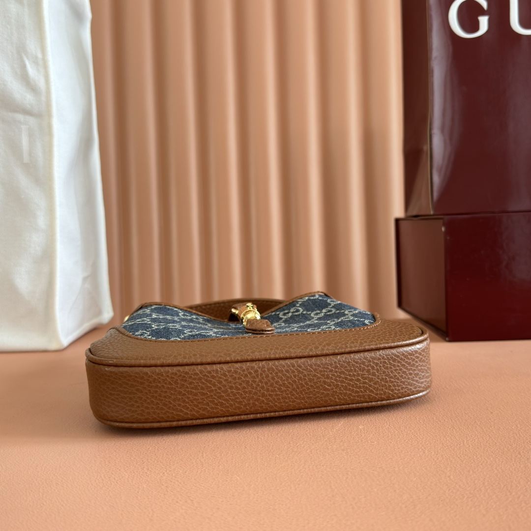 Gucci Jackie 1961 Blue GG denim and brown leather mini shoulder everyday