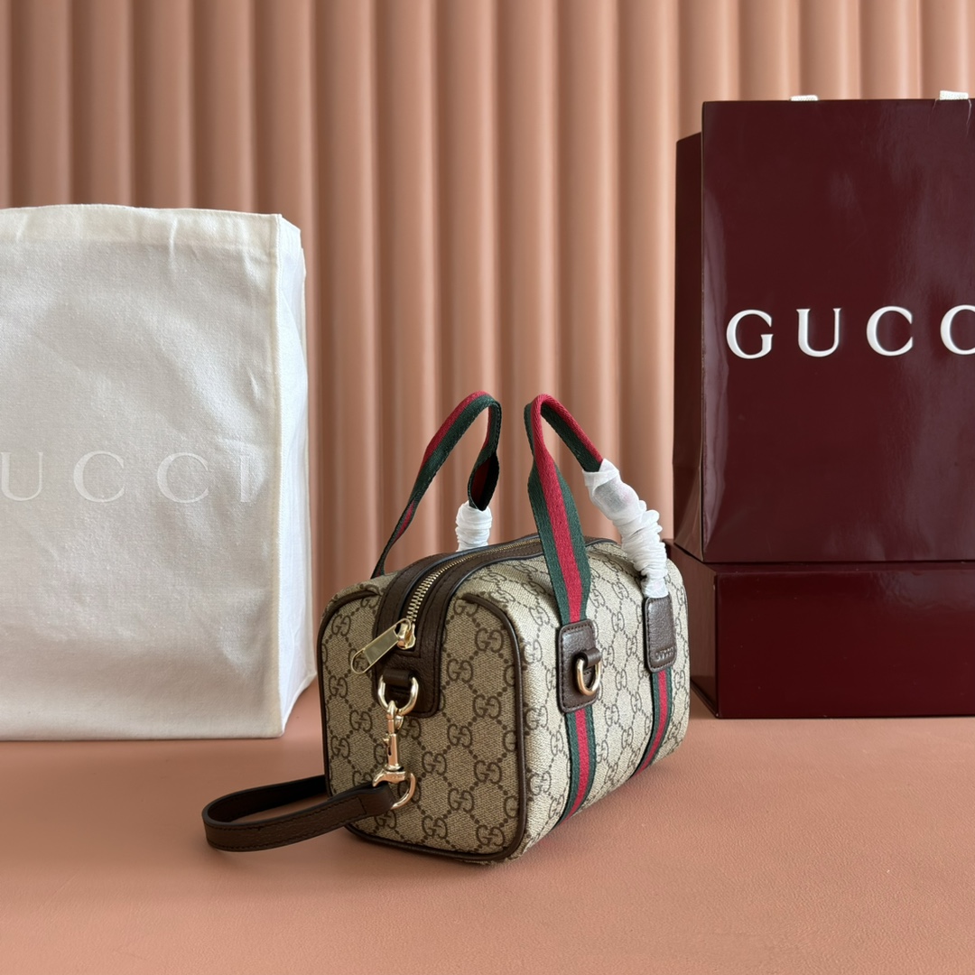 Gucci Mini Duffle Bag in Beige and Dark Brown Gucci Letter Pattern Canvas 4 i1751368371 2176 3