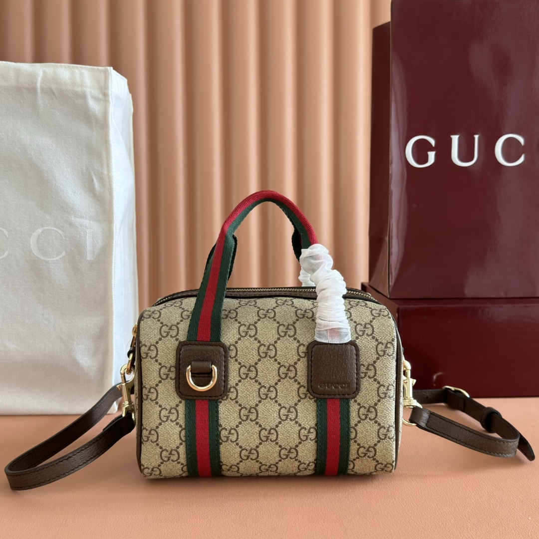 Gucci Mini Duffle Bag in Beige and Dark Brown Gucci Letter Pattern Canvas 2 i1751368371 3656 8