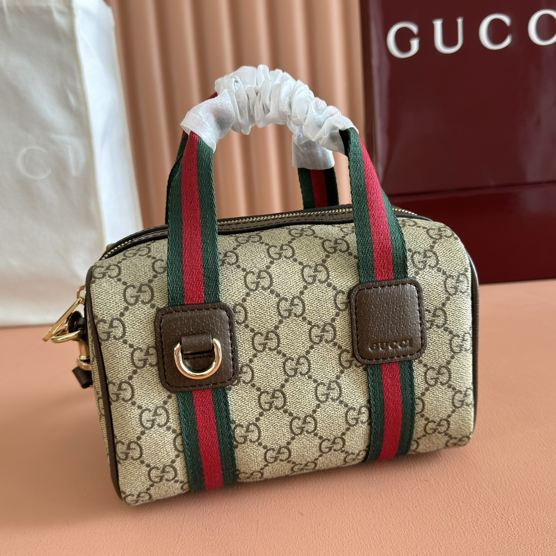 Gucci Mini Duffle Bag in Beige and Dark Brown Gucci Letter Pattern Canvas 7 i1751368371 4697 4