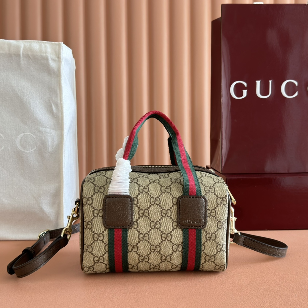 Gucci Mini Duffle Bag in Beige and Dark Brown Gucci Letter Pattern Canvas 3 i1751368371 8161 0