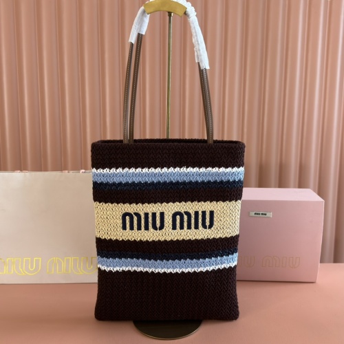 Miu Miu Raffia Crochet Tote Bag, Woven Cotton Blend, Striped Pattern, 30x38 cm 1 Miu Miu Raffia Crochet Tote Bag, Woven Cotton Blend, Striped Pattern, 30x38 cm