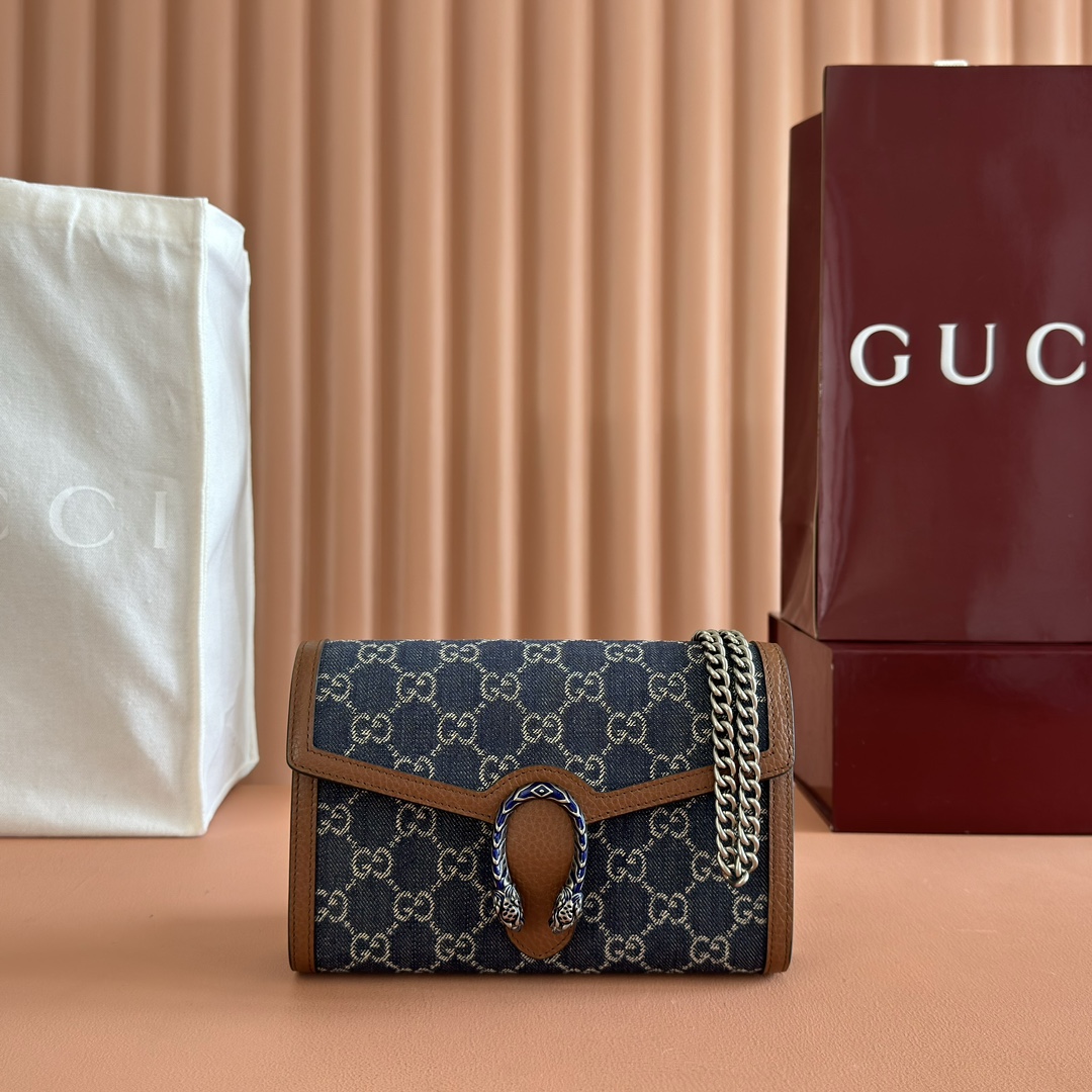 Gucci Dionysus Blue GG Supreme canvas with brown leather trim 20x13 5x4cm shoulder everyday
