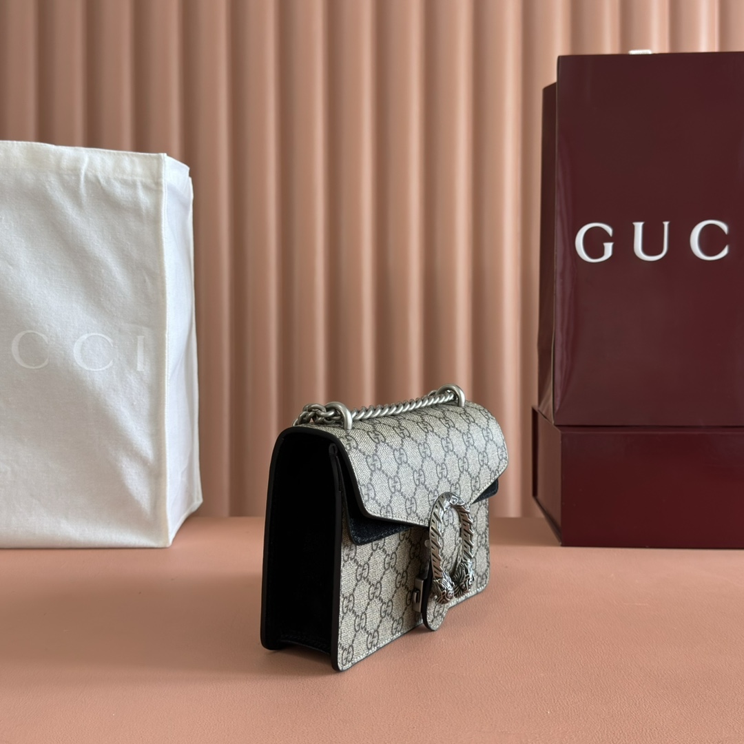 Gucci Dionysus Beige Ebony GG Supreme with black suede trim 20x15 5x5cm shoulder everyday