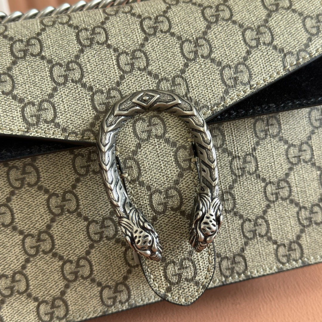 Gucci Dionysus Beige Ebony GG Supreme with black suede trim 20x15 5x5cm shoulder everyday