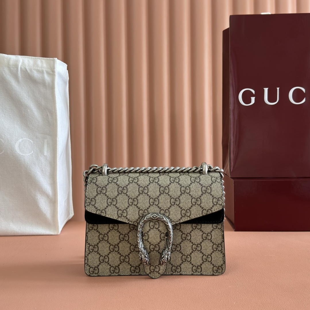 Gucci Dionysus Beige Ebony GG Supreme with black suede trim 20x15 5x5cm shoulder everyday