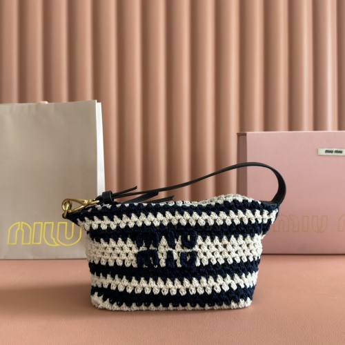 Miu Miu Crochet Cotton Bucket Bag with Logo, 19cm, Black and White 1 Miu Miu Crochet Cotton Bucket Bag with Logo, 19cm, Black and White