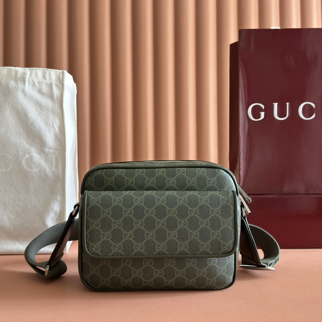 Gucci Small Messenger Bag in Green GG Coated Canvas with Leather Trim 2 i1756977533 1483 7