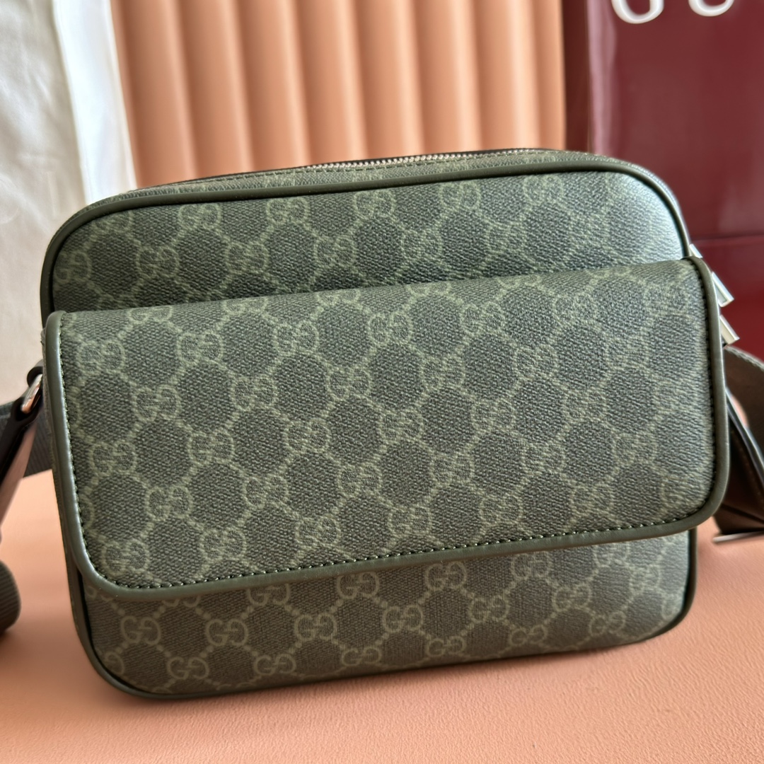 Gucci Small Messenger Bag in Green GG Coated Canvas with Leather Trim 6 i1756977533 2874 0