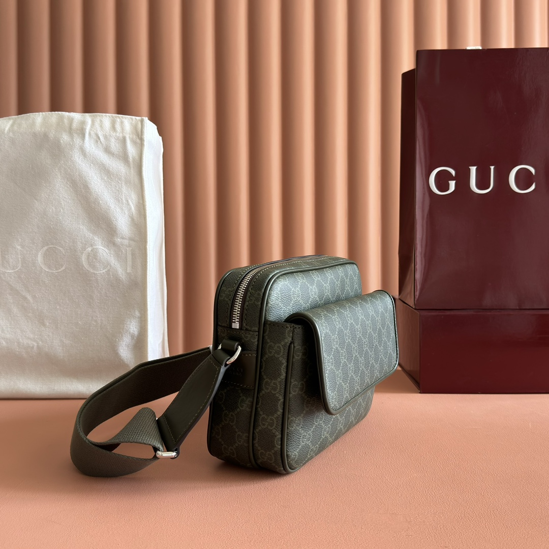 Gucci Small Messenger Bag in Green GG Coated Canvas with Leather Trim 4 i1756977533 9494 4