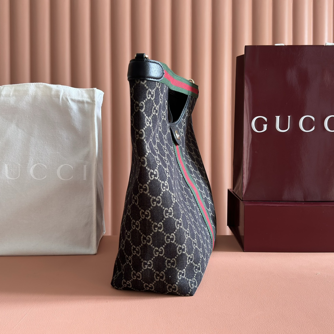 Gucci Giglio GG Supreme brown with green-red-green stripe tote everyday