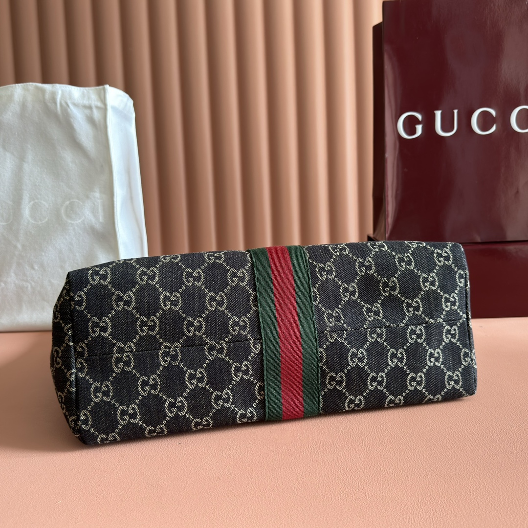 Gucci Giglio GG Supreme brown with green-red-green stripe tote everyday