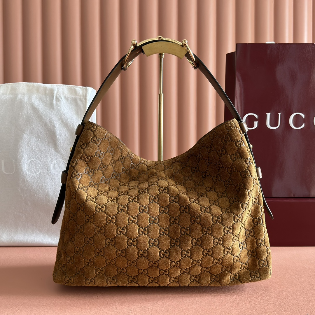 Gucci Beatrix Brown suede GG embossed shoulder everyday